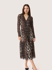 Soaked in Luxury SLValdora Leopard Print Long Sleeves Wrap Brown Dress - Image 1 of 6