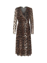 Soaked in Luxury SLValdora Leopard Print Long Sleeves Wrap Brown Dress - Image 5 of 6