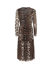 Soaked in Luxury SLValdora Leopard Print Long Sleeves Wrap Brown Dress - Image 6 of 6