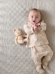 Mamas & Papas Giraffe Textured 2 Piece Outfit Brown Set - Image 1 of 6