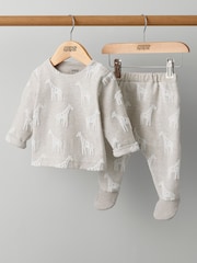 Mamas & Papas Giraffe Textured 2 Piece Outfit Brown Set - Image 3 of 6