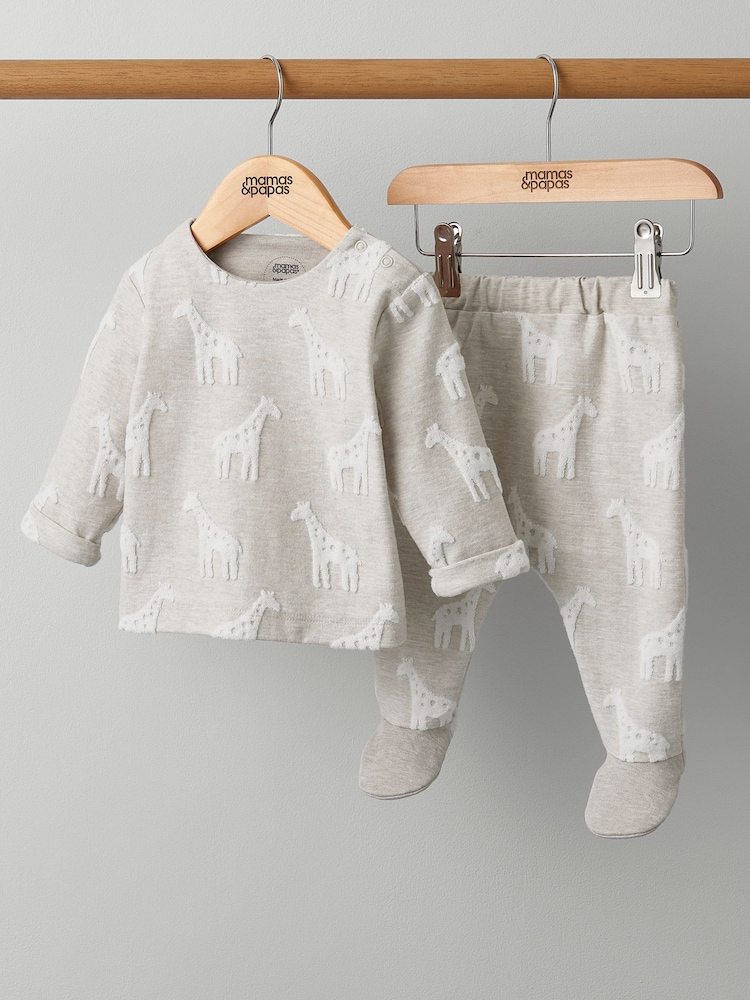 Mamas & Papas Giraffe Textured 2 Piece Outfit Brown Set - Image 3 of 6