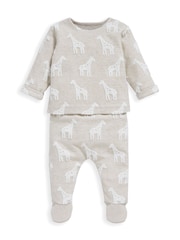 Mamas & Papas Giraffe Textured 2 Piece Outfit Brown Set - Image 4 of 6