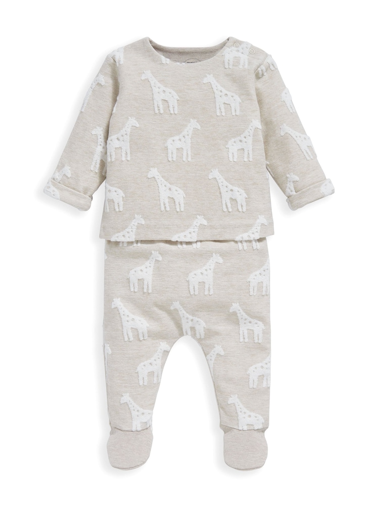 Mamas & Papas Giraffe Textured 2 Piece Outfit Brown Set - Image 4 of 6