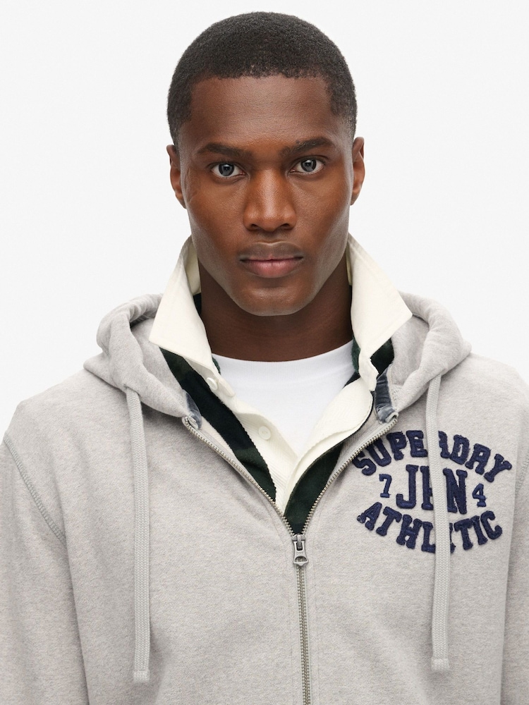 Superdry Grey Vintage Athletic Zip Hoodie - Image 2 of 2