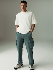 Teal Blue Shower Resistant Stretch Tech Cargo Trousers - Image 2 of 9