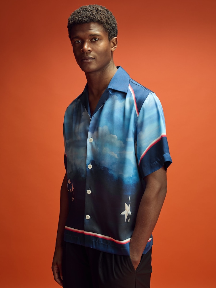 Reiss x McLaren F1 Team Blue Multi McLaren F1 Austin Exclusive Cuban Collar Shirt - Image 1 of 6