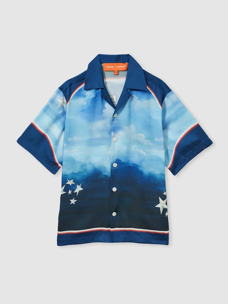 Reiss x McLaren F1 Team Blue Multi McLaren F1 Austin Exclusive Cuban Collar Shirt - Image 2 of 6