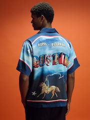 Reiss x McLaren F1 Team Blue Multi McLaren F1 Austin Exclusive Cuban Collar Shirt - Image 5 of 6