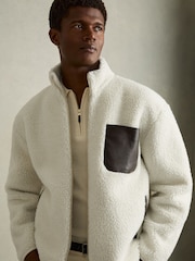Reiss Ecru Lincoln Fleece Zip-Through Jacket - Image 1 of 7