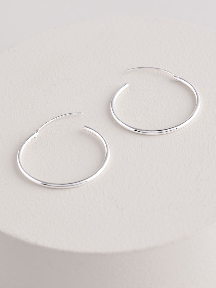 Simply Silver Silver Tone 925 Polished Medium Sleeper Hoop Earrings - Image 1 of 2