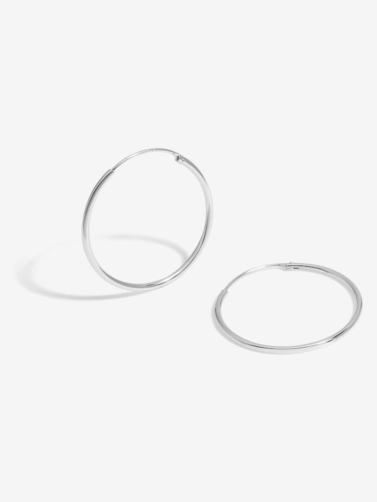 Simply Silver Silver Tone 925 Polished Medium Sleeper Hoop Earrings - Image 2 of 2