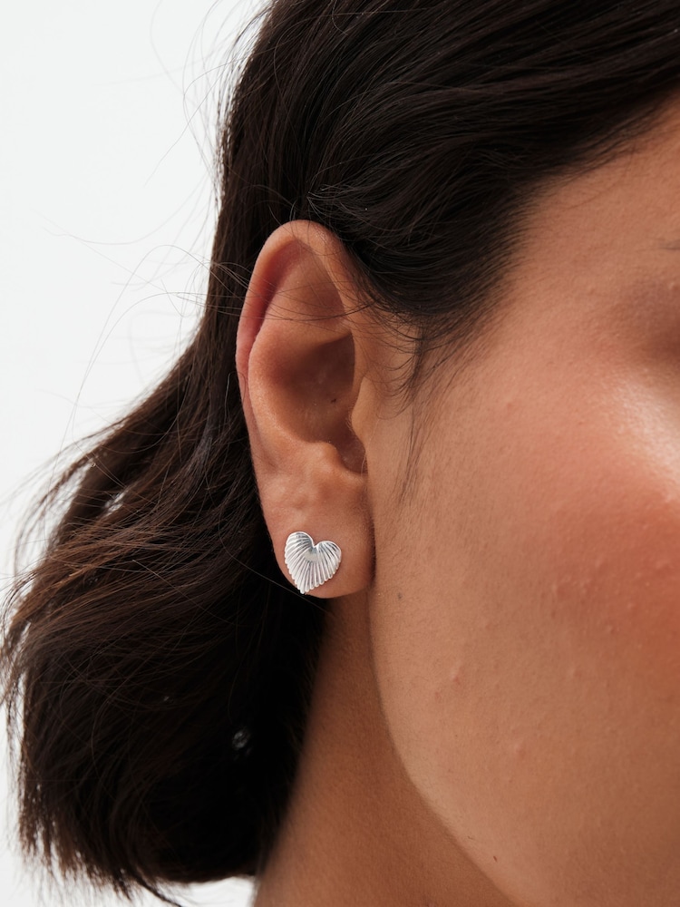 Simply Silver Silver Tone 925 Polished Ridge Heart Stud Earrings - Image 2 of 2