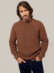Celtic & Co. Mens Waffle Stitch Crew Brown Jumper - Image 1 of 6