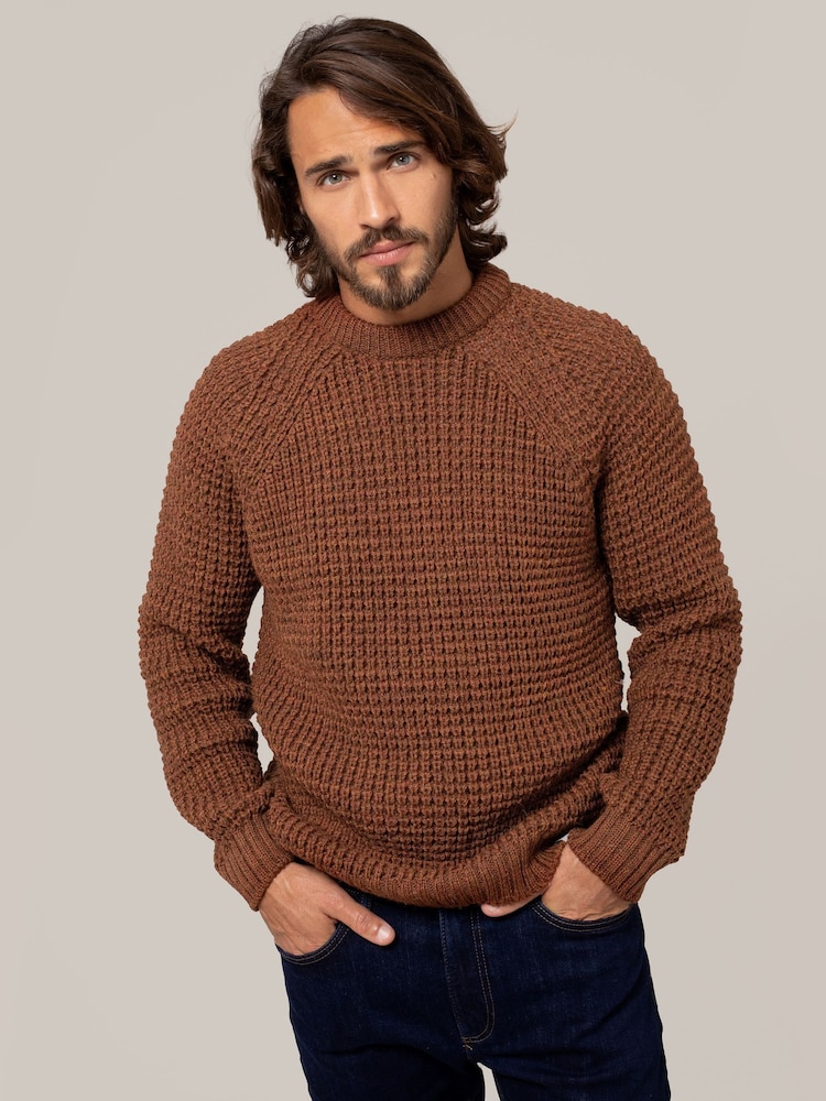 Celtic & Co. Mens Waffle Stitch Crew Brown Jumper - Image 1 of 6