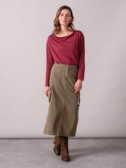 Celtic & Co. Red Drapey Cowl Neck Jersey Top - Image 1 of 6