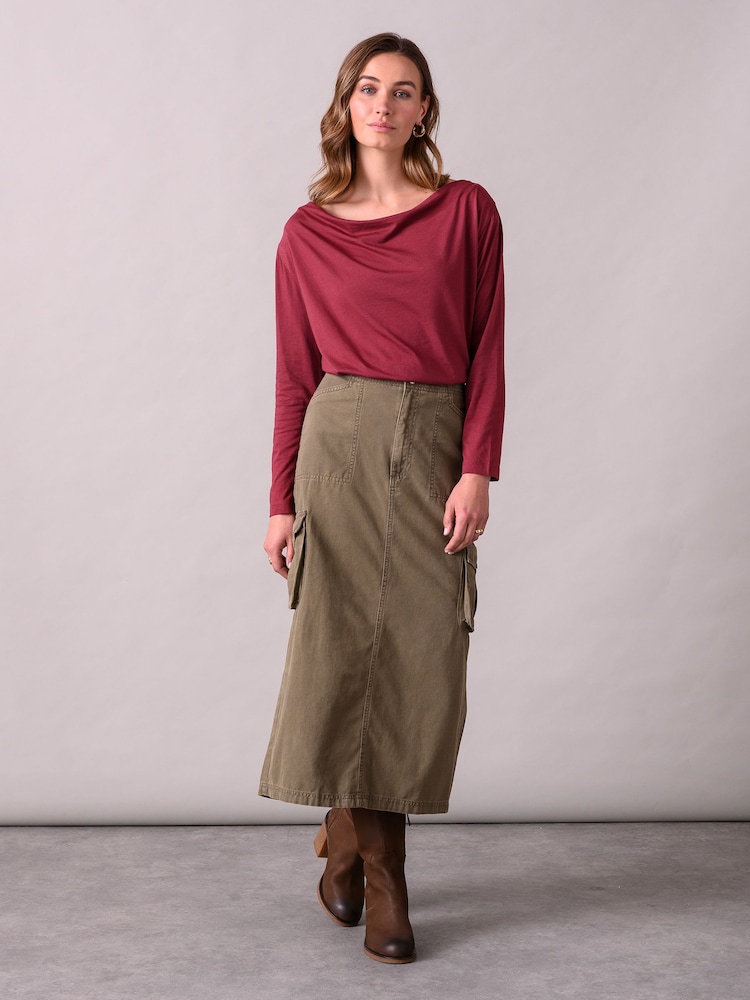 Celtic & Co. Red Drapey Cowl Neck Jersey Top - Image 1 of 6