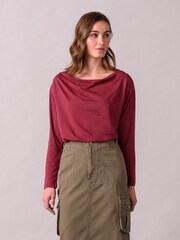 Celtic & Co. Red Drapey Cowl Neck Jersey Top - Image 2 of 6