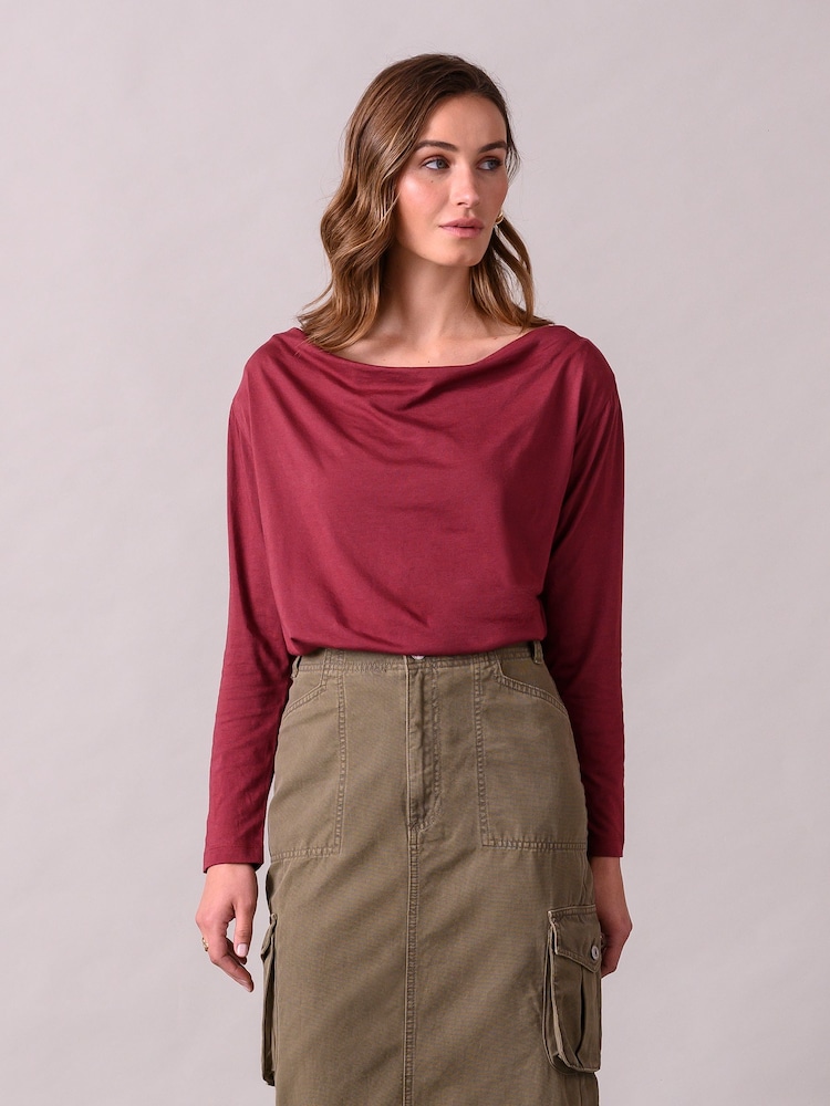 Celtic & Co. Red Drapey Cowl Neck Jersey Top - Image 2 of 6