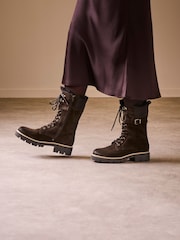 Celtic & Co. Leather & Sheepskin Lace Up Calf Brown Boots - Image 1 of 7