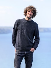 Celtic & Co. Blauer Gansey-Pullover aus britischer Wolle für Herren - Bild 1 von 7
