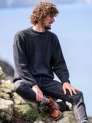 Celtic & Co. Blauer Gansey-Pullover aus britischer Wolle für Herren - Bild 2 von 7