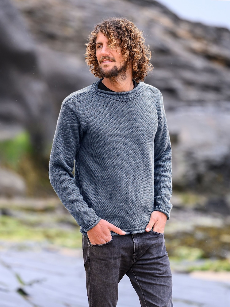 Celtic & Co. Mens Blue Texured Stitch Crew Jumper - Image 1 of 5