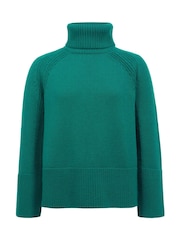 Celtic & Co. Green Merino Ribbed Detail Roll Neck Jumper - Image 2 of 5