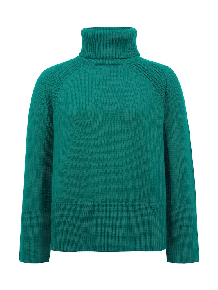 Celtic & Co. Green Merino Ribbed Detail Roll Neck Jumper - Image 2 of 5