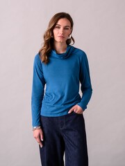 Celtic & Co. Blaues Oberteil aus Wollmischung mit Wasserfallausschnitt - Bild 1 von 6