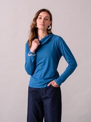 Celtic & Co. Blaues Oberteil aus Wollmischung mit Wasserfallausschnitt - Bild 2 von 6