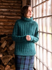 Celtic & Co. Green Donegal Cable Roll Neck Jumper - Image 1 of 5