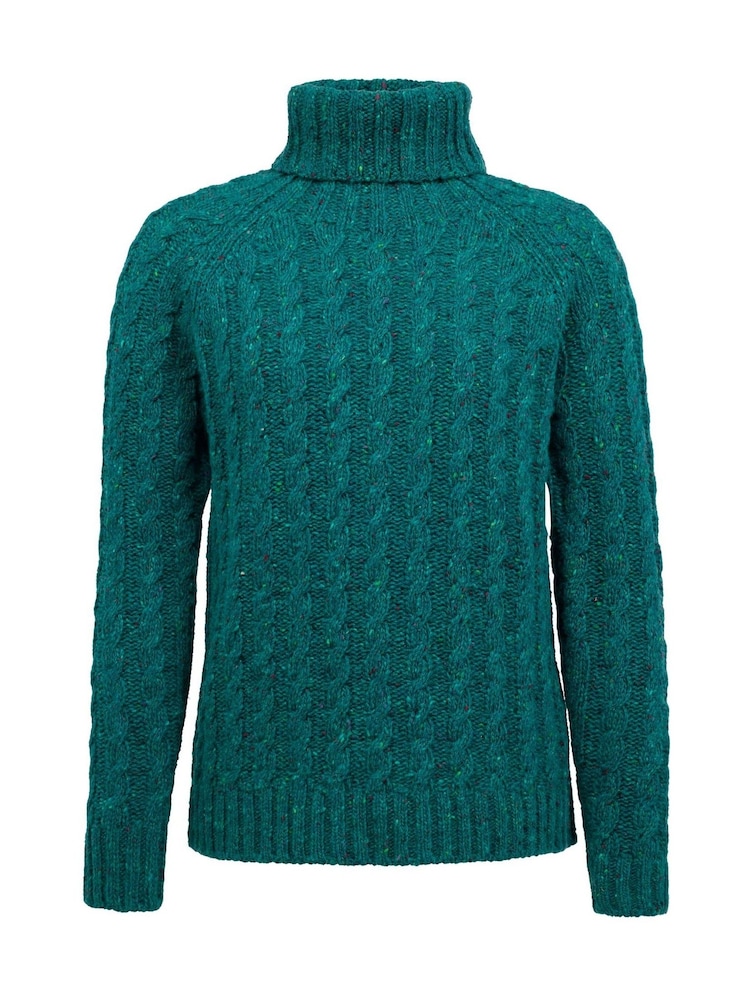 Celtic & Co. Green Donegal Cable Roll Neck Jumper - Image 2 of 5