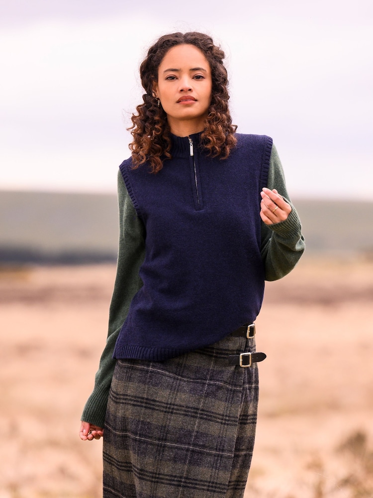 Celtic & Co. Blue Lambswool Quarter Zip Sleeveless Top - Image 1 of 9