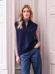 Celtic & Co. Blue Lambswool Quarter Zip Sleeveless Top - Image 3 of 9