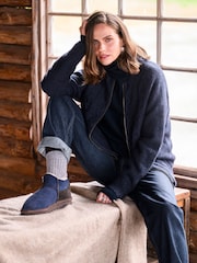 Celtic & Co. Blue British Wool Cable Zip Cardigan - Image 1 of 6
