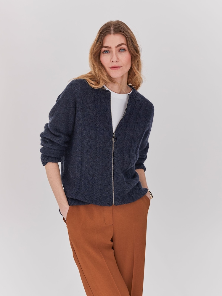 Celtic & Co. Blue British Wool Cable Zip Cardigan - Image 2 of 6