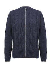Celtic & Co. Blue British Wool Cable Zip Cardigan - Image 3 of 6
