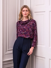 Celtic & Co. Red Printed Cowl Neck Top - Image 1 of 5