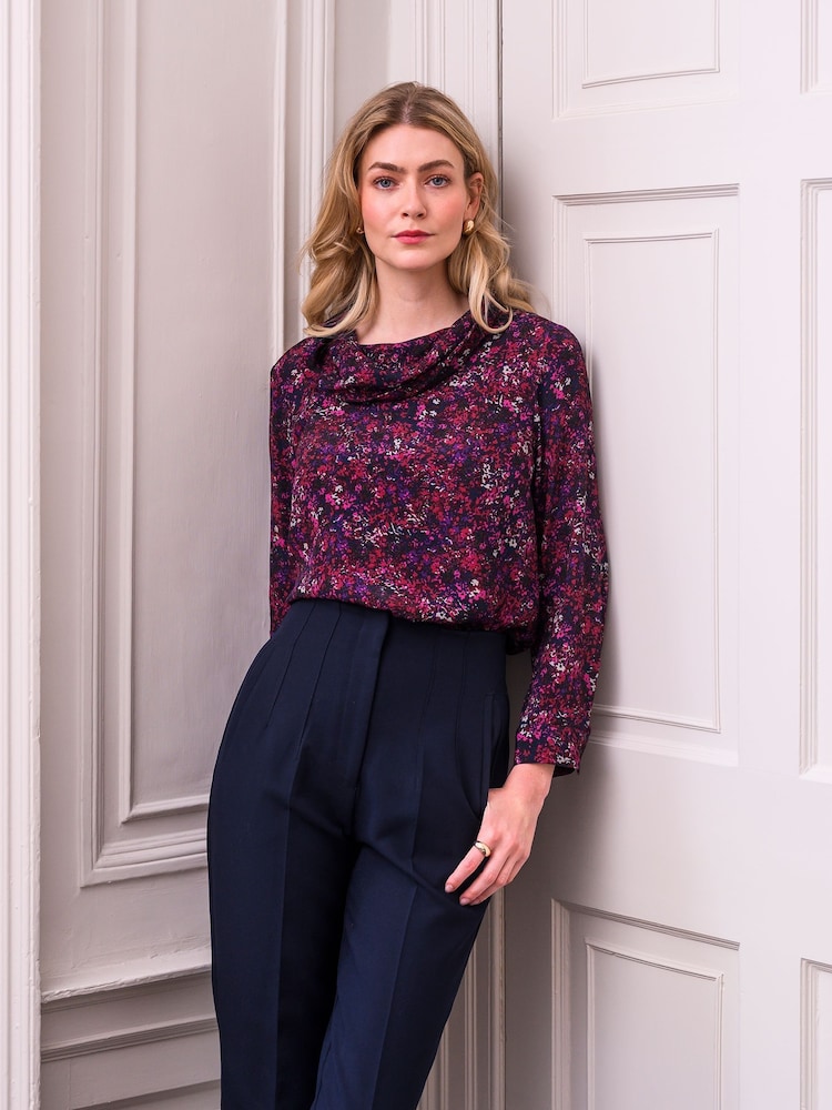 Celtic & Co. Red Printed Cowl Neck Top - Image 1 of 5