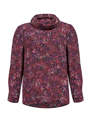 Celtic & Co. Red Printed Cowl Neck Top - Image 2 of 5