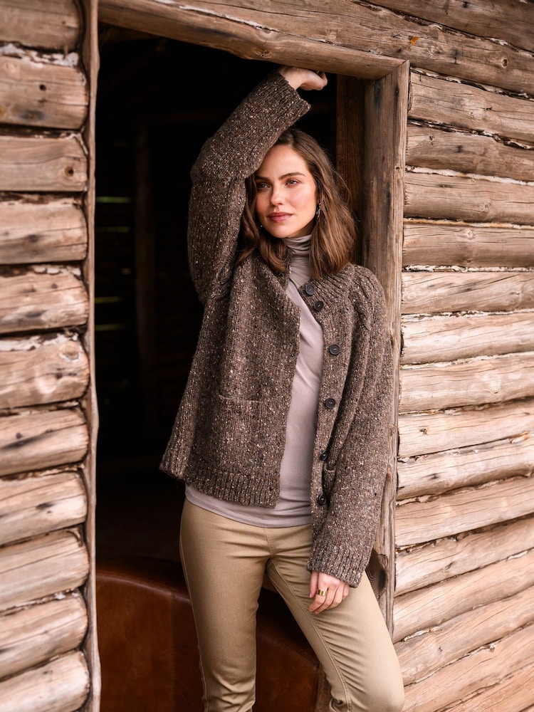 Celtic & Co. Donegal Funnel Neck Brown Cardigan - Image 1 of 6
