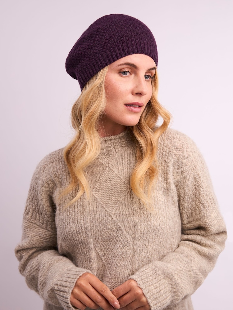 Celtic & Co. Burgundy Red Lambswool Moss Stitch Winter Hat - Image 1 of 5