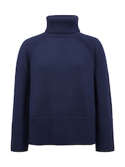 Celtic & Co. Blue Merino Ribbed Detail Roll Neck Jumper - Image 2 of 6