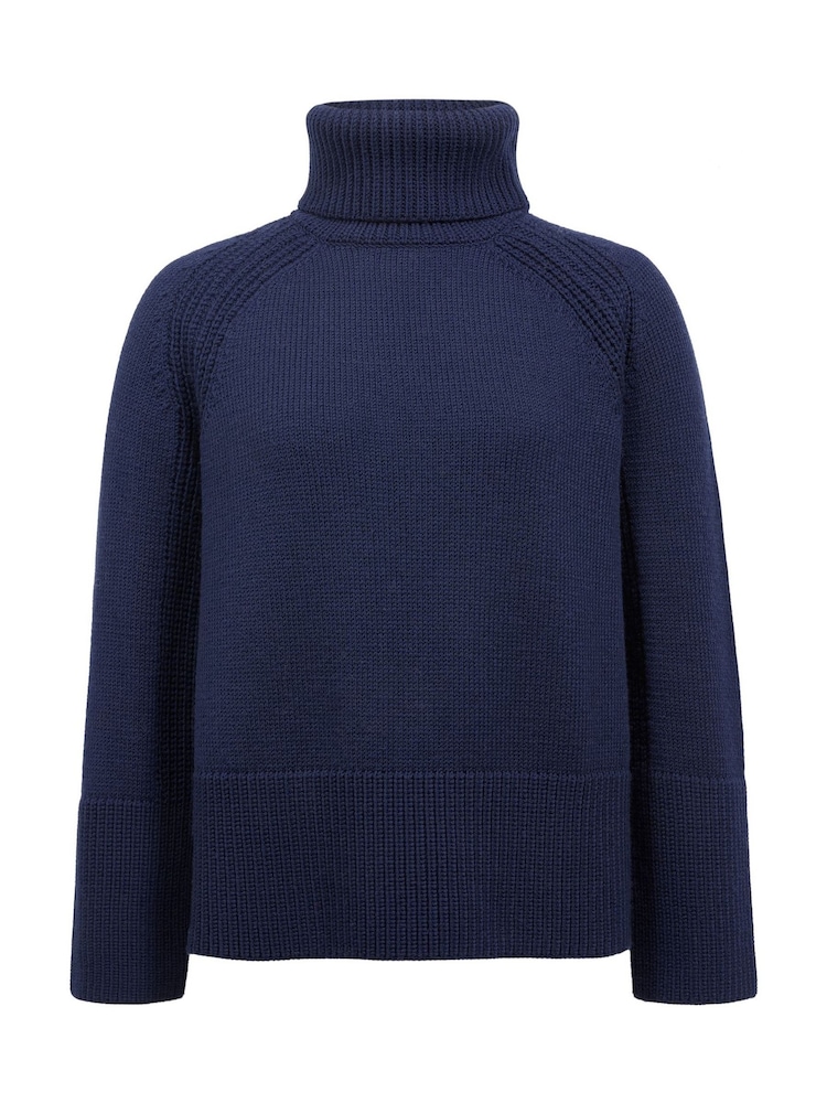 Celtic & Co. Blue Merino Ribbed Detail Roll Neck Jumper - Image 2 of 6 Celtic & Co. Blue Merino Ribbed Detail Roll Neck Jumper - Image 2 of 6