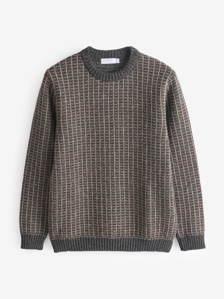 Celtic & Co. Mens Grey Contrast Textured Stitch Detail Jumper - Image 3 of 5