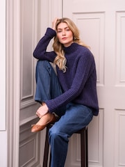 Celtic & Co. Blue Fishermans Ribbed Funnel Neck Jumper - Image 1 of 6