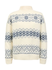 Celtic & Co. Cream Fairisle Pattern Stripe Funnel Neck Jumper - Image 3 of 7