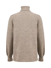 Celtic & Co. Merino Contrast Stripe Roll Neck Brown Jumper - Image 4 of 8