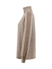 Celtic & Co. Merino Contrast Stripe Roll Neck Brown Jumper - Image 5 of 8